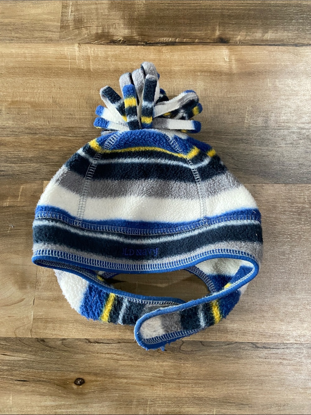 Vintage Striped Fleece Earflap Hat for Kids - Blue, Gray & White